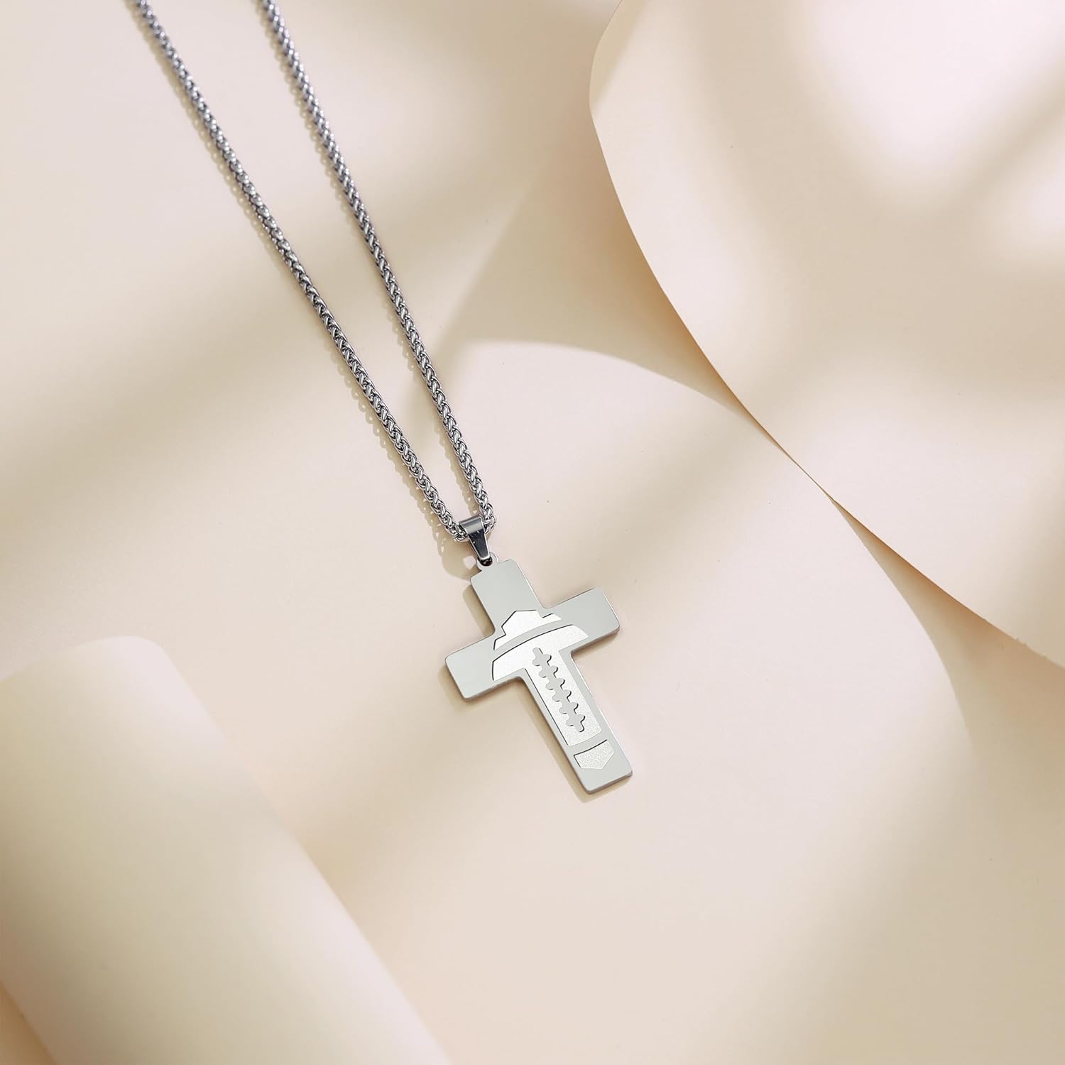 Football Cross Necklace for Men, Stainless Steel Bible Verse Religious Faith Christian Scriptures Pendant Cross Chain First Communion Baptism Sports Jewelry Gifts - Image 4