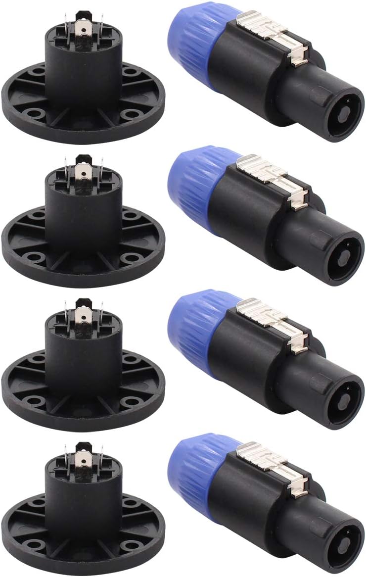 Speakon Cable Adapter Connectors 4 Pole Audio Speaker Plug Twist Lock and Round Panel Mount 4 Pin Female Socket for Neutrik Speakon NL2FC, NL4FC, NL4FX, NLT4X Set of 4
