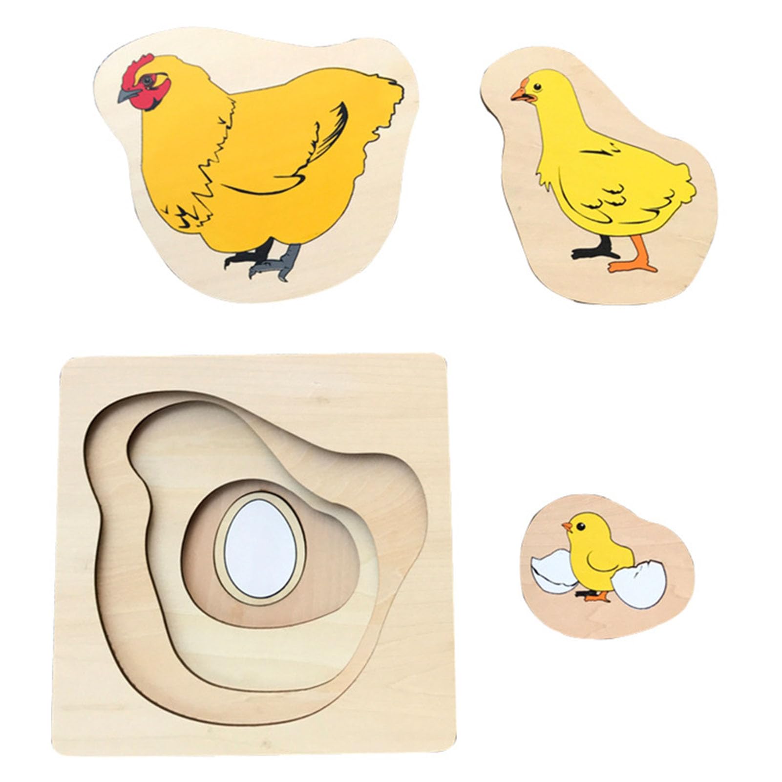 LLTCMYGS Montessori Wooden Jigsaw Puzzles, Animal & Life Cycle Learning Toys for Toddlers,chicken