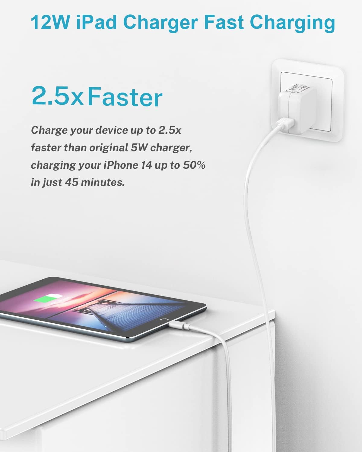 Apple iPad Charger Wall Charger and Cord 10 ft 2Set,12W iPad Fast Charging Block and Cord 10 ft Apple Certified Lightning Cable for iPad 7th 8th 9th Generation/Air/Mini,iPhone - Image 2