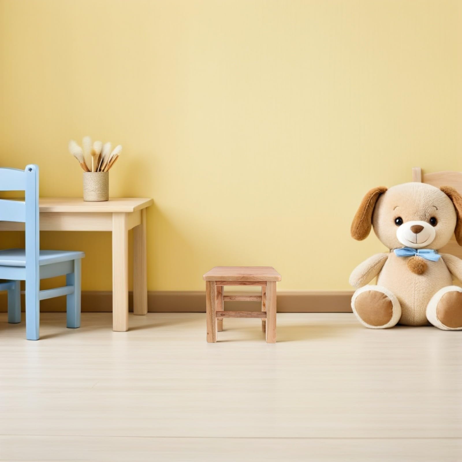 FRCOLOR Kinderstuhl Beige Kompakt mit 4 Beinen und Abgerundeten Ecken für Erwachsene Geeignet für Wohnzimmer und Familien