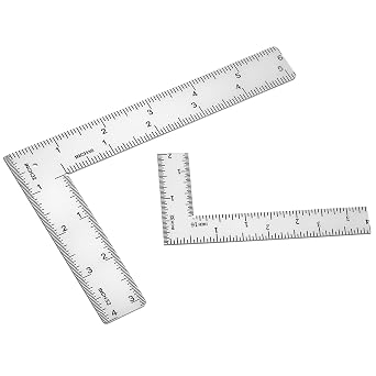 2Pcs L Shaped Ruler Measuring Tool, 4 x 2 Inch, 4 x 6 Inch, Metal Carpenter Square Ruler Stainless Steel 90 Degree Right Angle Rulers with Clear Scale for Carpentry, Engineers, Framing & DIY Projects