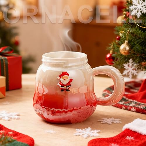 Miniatura 5 de Taza de Navidad, lindas tazas de té de cerámica con tapa de Santa, taza novedosa para leche, café, chocolate caliente, regalo de Navidad para