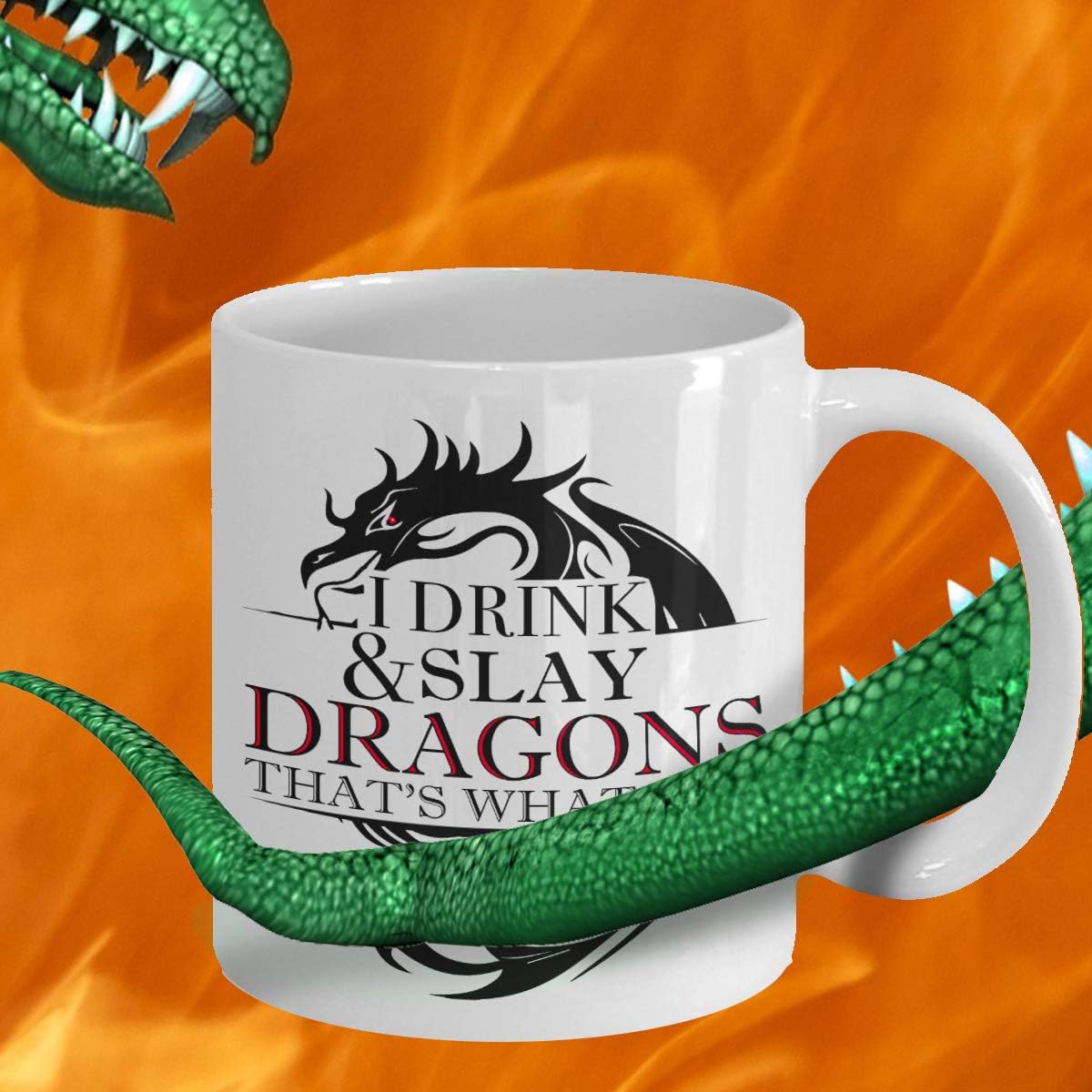 mmandiDESIGNS Dragon Slayer Coffee Mug I Drink and Slay Dragons That’s What I Do BIG 15oz Ceramic Coffee Cup GOT DnD Gift for Fans of their Kingdom