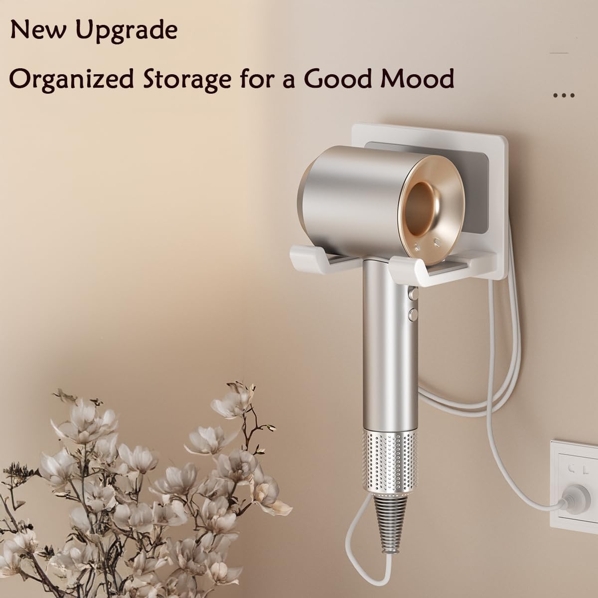 Soporte para Secador de Pelo Universal de Metal sin Taladro Blanco