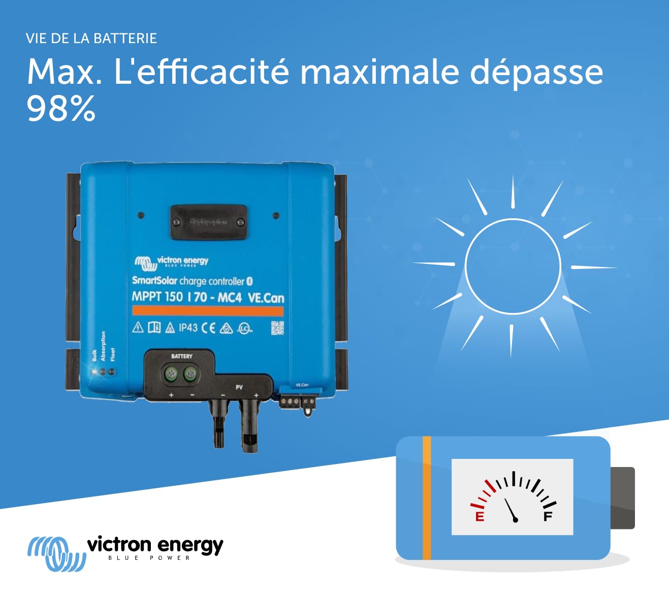 Victron Energy SmartSolar MPPT MC4 VE.Can 150V 70 amp 12/24/36/48-Volt Contrôleur de Charge Solaire (Bluetooth)