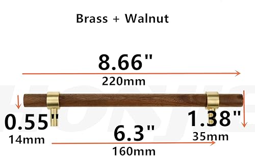 Miniatura 2 de Cajón de 8.66 pulgadas8.661 in de latón de nogal para armario de cocina, manija de tirar, distancia de orificio ajustable con tornillo, 4 unidades