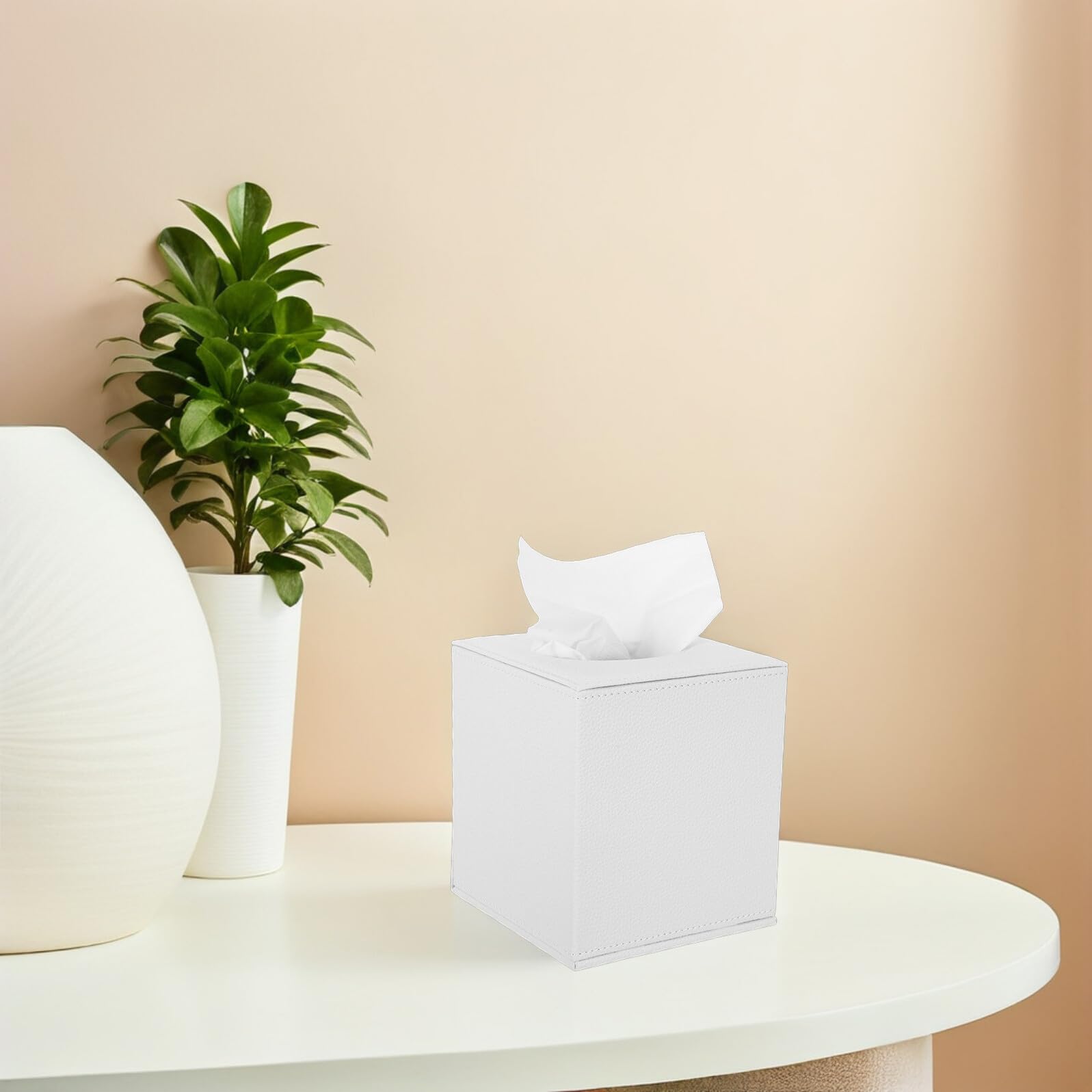 GLEAVI Quadratische Kosmetiktuchbox Pu Leder Würfel Taschentuchspender für Badezimmer Schlafzimmer Büro Weiß