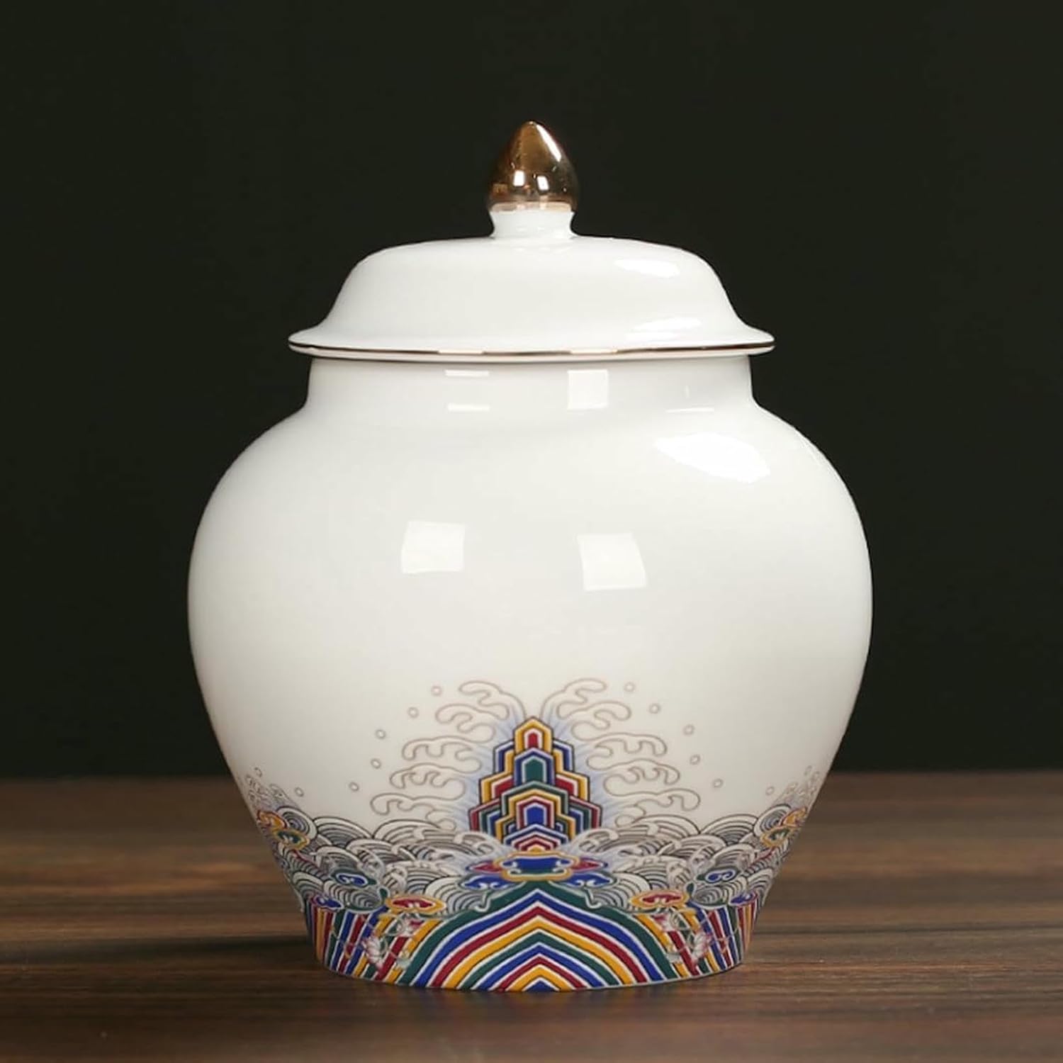 Chinese Style Ceramic Ginger Jar with Lid Hand Drawn Vase for Home Decor, Temple Jar Decorative Vase-