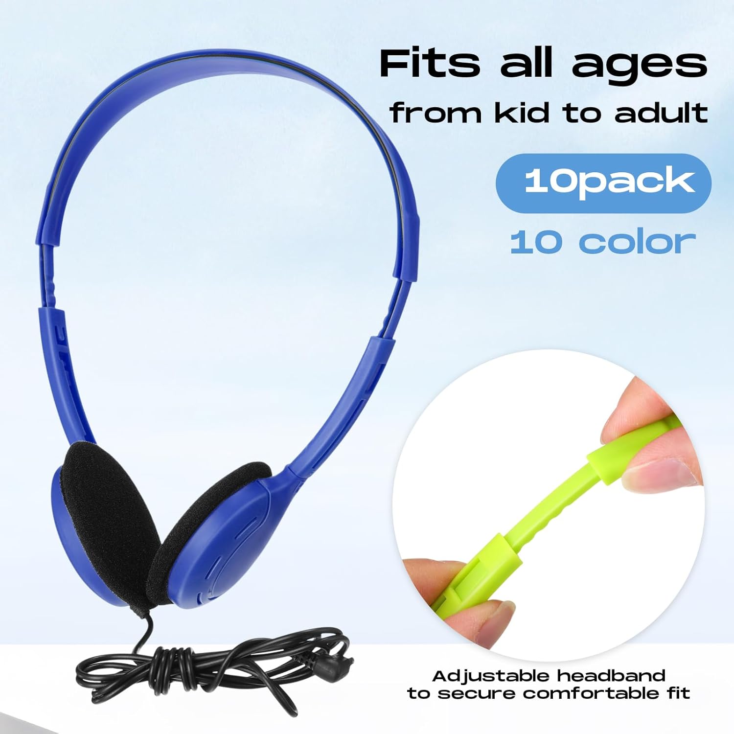 Yunsailing 10 Pack Bulk Over Ear Headphones Set On Ear Headsets Earphones with Adjustable Headband and 3.5mm Plug for Group Learning, Computer Lab, Library, Online Lesson (Macaron 10 Color) - Image 2