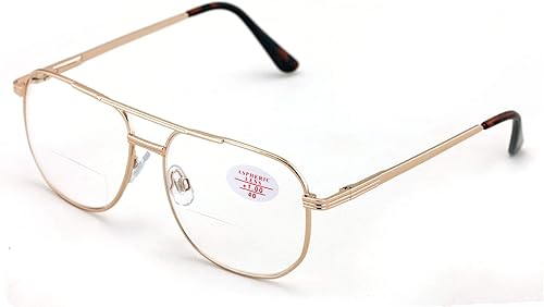 Bifocal - Gafas de lectura de lágrima de metal con bisagra de resorte de lente grande, lente transparente