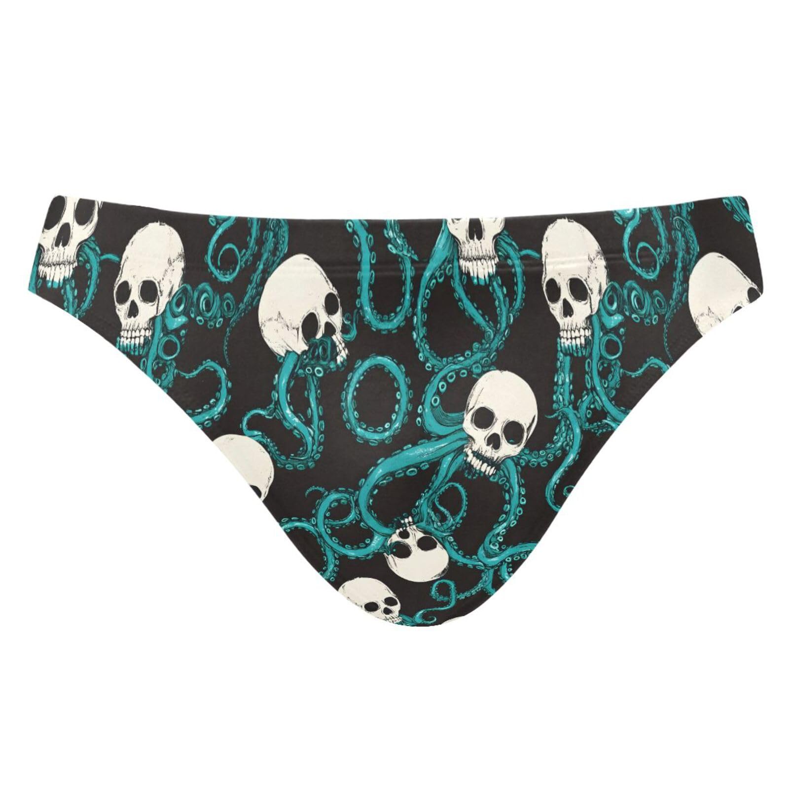 UMIRIKO Men's Gothic Skull Blue Octopus Bikini Swimsuits Swim Trunks M 202b8464