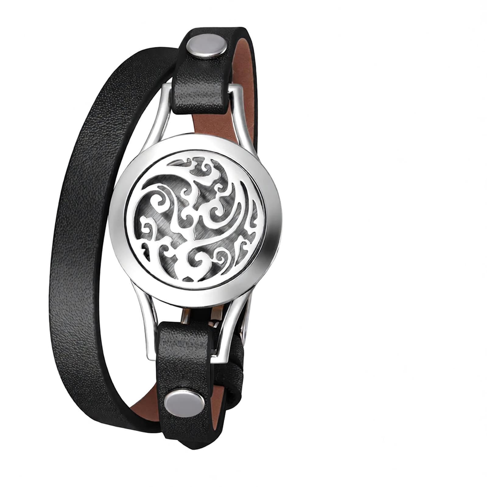 OIDEA Aromatherapie Armband Lebensbaum Muster Doppel-Lap aus Leder mit 10 Filz-Pads Schwarz Gold Silber