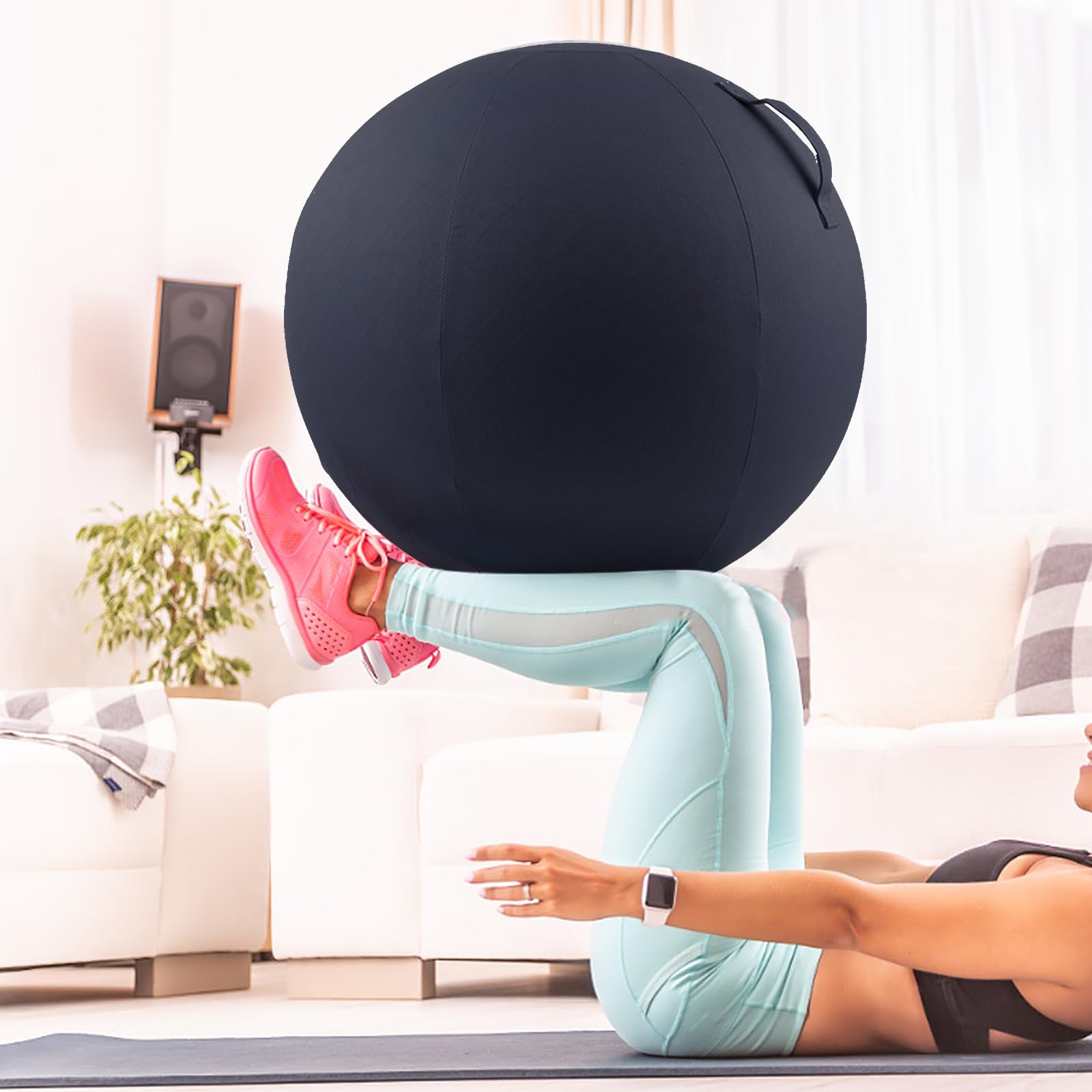 Stoff-Sitzball 65cm, Yoga-Ball-Schutzhülle, Ergonomische Sitzmöbel für Büro und Heimbüro, Solid Farbe Baumwolle Yoga-Ball-Abdeckung Bequem und Atmungsaktiv, Ballauflage - Waschbarer