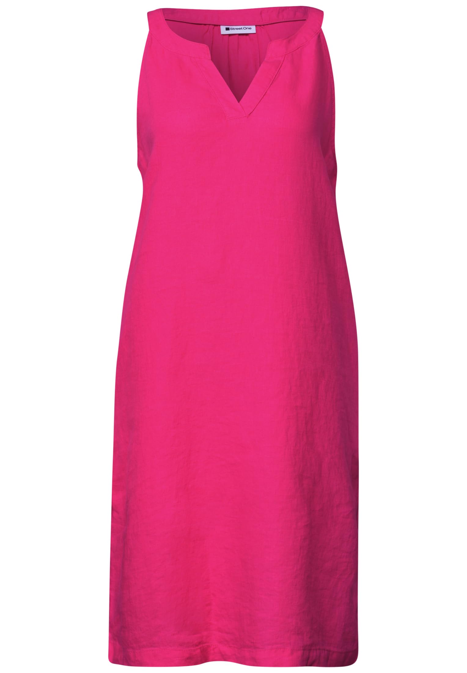 Street One Knielanges Kleid mit Split Neck aus Leinen