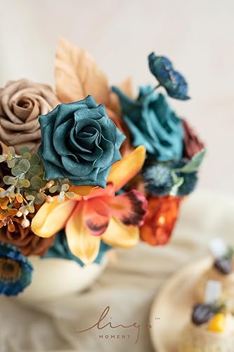 Miniatura 7 de Ling's Moment Juego de caja combinada de flores artificiales de terracota y vegetación, flores falsas de terracota para ramo de novia de boda,