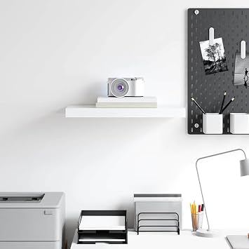 Tidyard Floating Wall Shelf, Modern White Display Shelf 50x23x3.8 cm Honeycomb MDF and Metal Floating Shelf for Living Room Bedroom Office