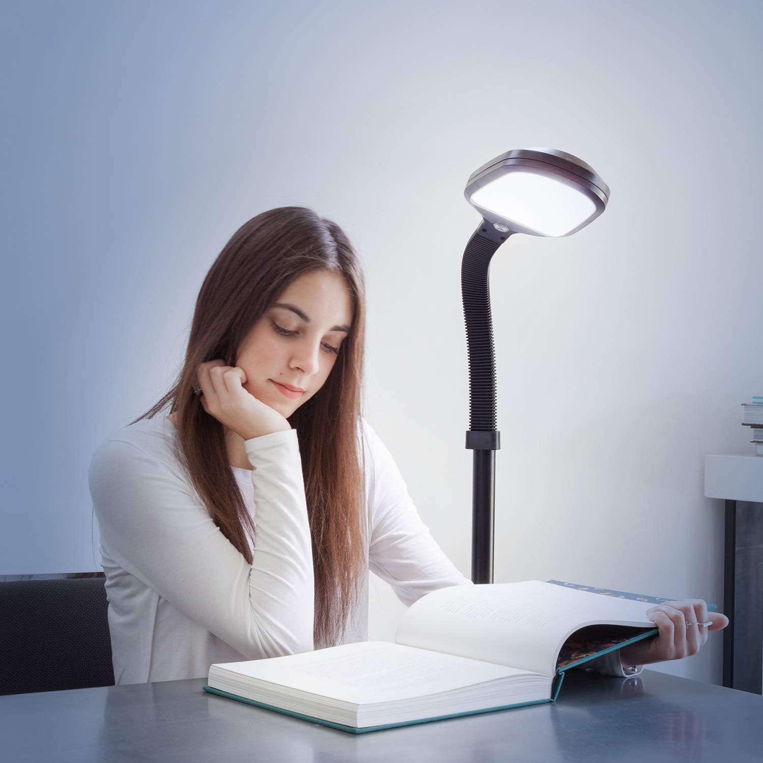 Brightech Litespan - Bright LED Floor Reading Lamp for Over Chair Crafts and Reading, Esthetician Light for Lash Extensions, Gooseneck Adjustable Standing Lamp for Living Room, Bedroom, Office - Black