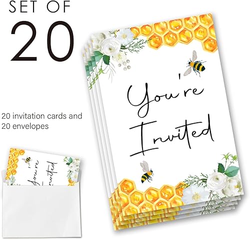Miniatura 2 de EUDOSI Honey Baby Shower Invitations - Juego de 20 invitaciones con sobres, doble cara