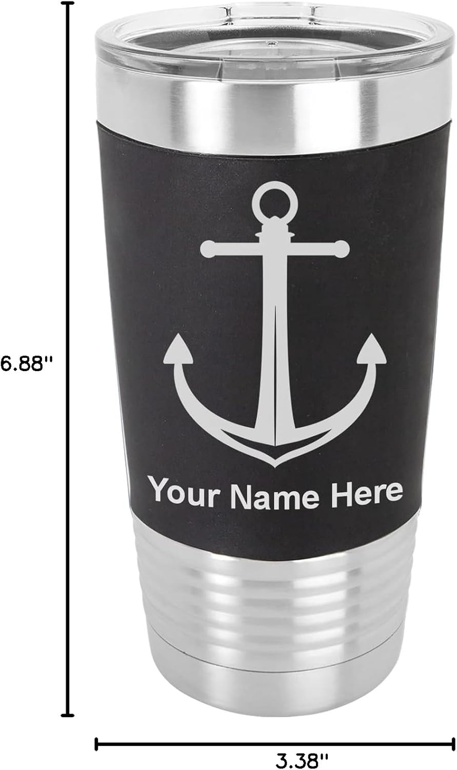 LaserGram 20oz Vacuum Insulated Tumbler Mug, Boat Anchor, Personalized Engraving Included (Silicone Grip, Black)