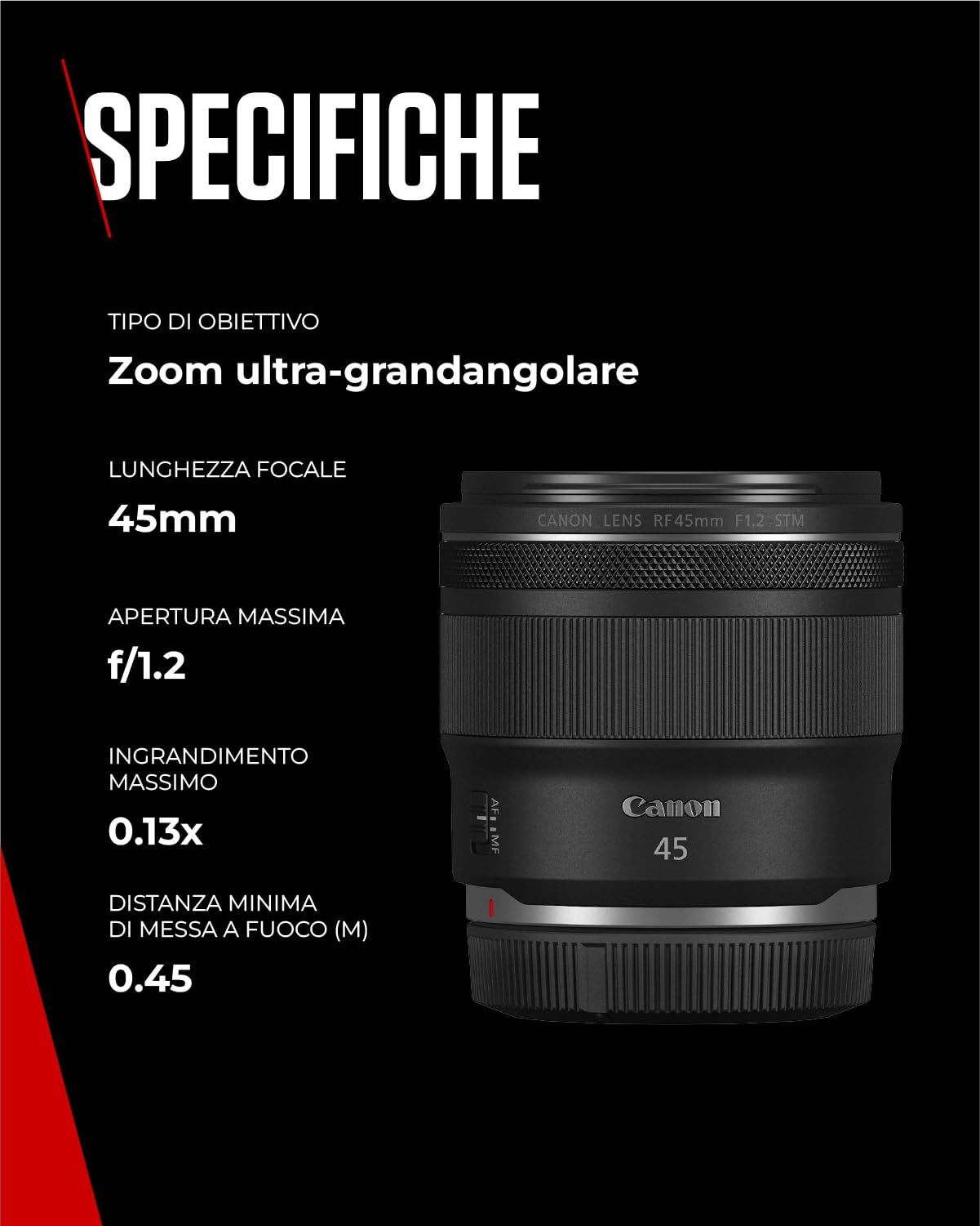 Canon RF 45mm F1.2 STM Obiettivo fisso f/1.2 per fotografia ritrattistica Canon EOS R