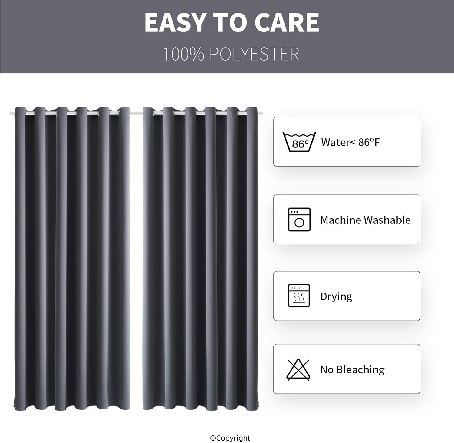 Water Proof Outside Curtains with Grommet Top for Porch, W84 x L84 Thermal Insulated Washable Light Block Outdoor Divider Drapes for Patio Gazebo Deck Pool Area Pergola Cabana (Gray, 2 Panels) - Image 6