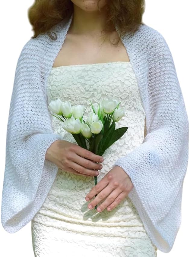 Wedding Bolero Shrug Knit Mohair Sweater Bridal Cover Up Knitted Wool Bolero White Shrugs Jacket Summer Women Ivory Wrap Shoulders Warmer Wool Boho Knitwear Shoulders Warmer Country Style