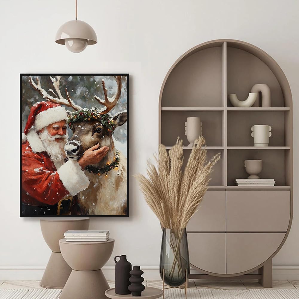 Vintage Christmas Santa Xmas Tree Snowman Posters Prints Canvas Painting Winter Scenery Wall Art Pictures For Living Room Home Decor (Black Metal Frame,SKU6,16x20inch=(40x50cm)) image 5