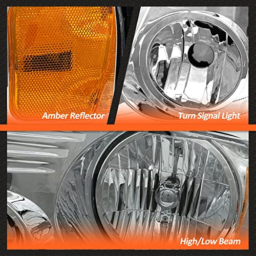 Axlaha 2004-2008 F150 Headlights Assembly For 2004 2005 2006 2007 2008 Ford F150 / 06-08 Lincoln Mark Lt Pickup Chrome Housing Amber Reflector Clear Lens Replacement Driver And Passenger Side #TOP5