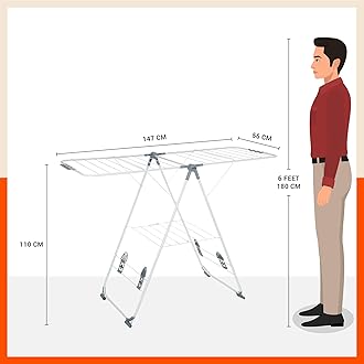 Bathla Foldable Clothes Drying Stand - Neo | 26 Drying Rails - 45 Feet Drying Length | Lightweight, Alloy Steel | Grey | 2 Year Warranty