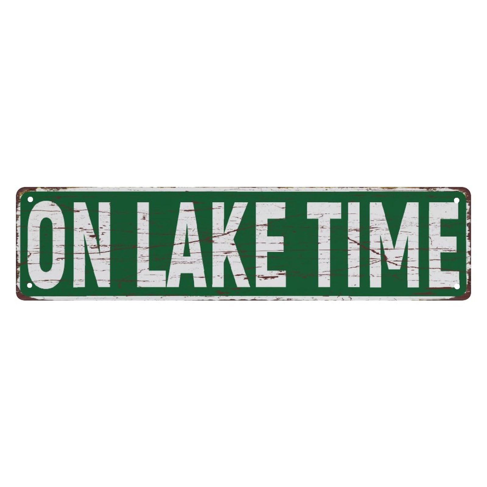 Peiyeety A010 Vintage Metal Tin Sign Decorative Wall Art For Home, Lake House, Rustic Style, On Lake Time Themed Street Sign, Durable Waterproof Rustproof, Easy To Mount, 4X16 Inch