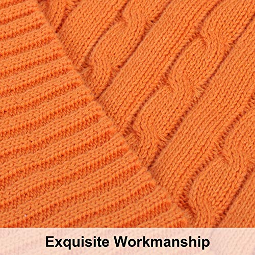 Ntbay 100% Pure Cotton Cable Knit Throw Blanket, Super Soft Warm 51X67 Knitted Throw Blanket For Couch, Sofa, Chair, Bed - Extra Cozy, Machine Washable, Comfortable Home Decor, Orange #TOP1