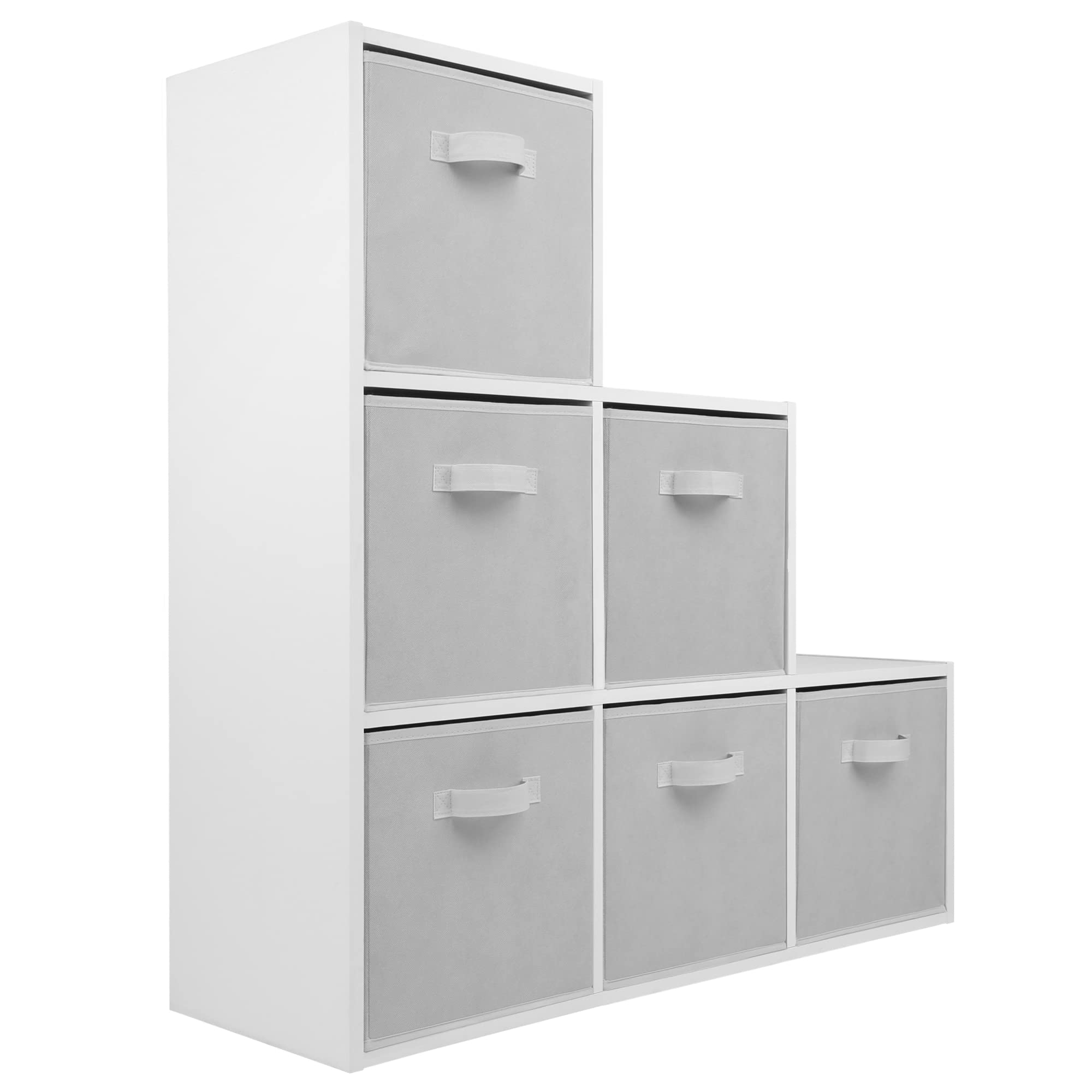 Charles Jacobs White 3 Level 6 Cube Shelving Unit + 6 White Fabric Storage Drawers