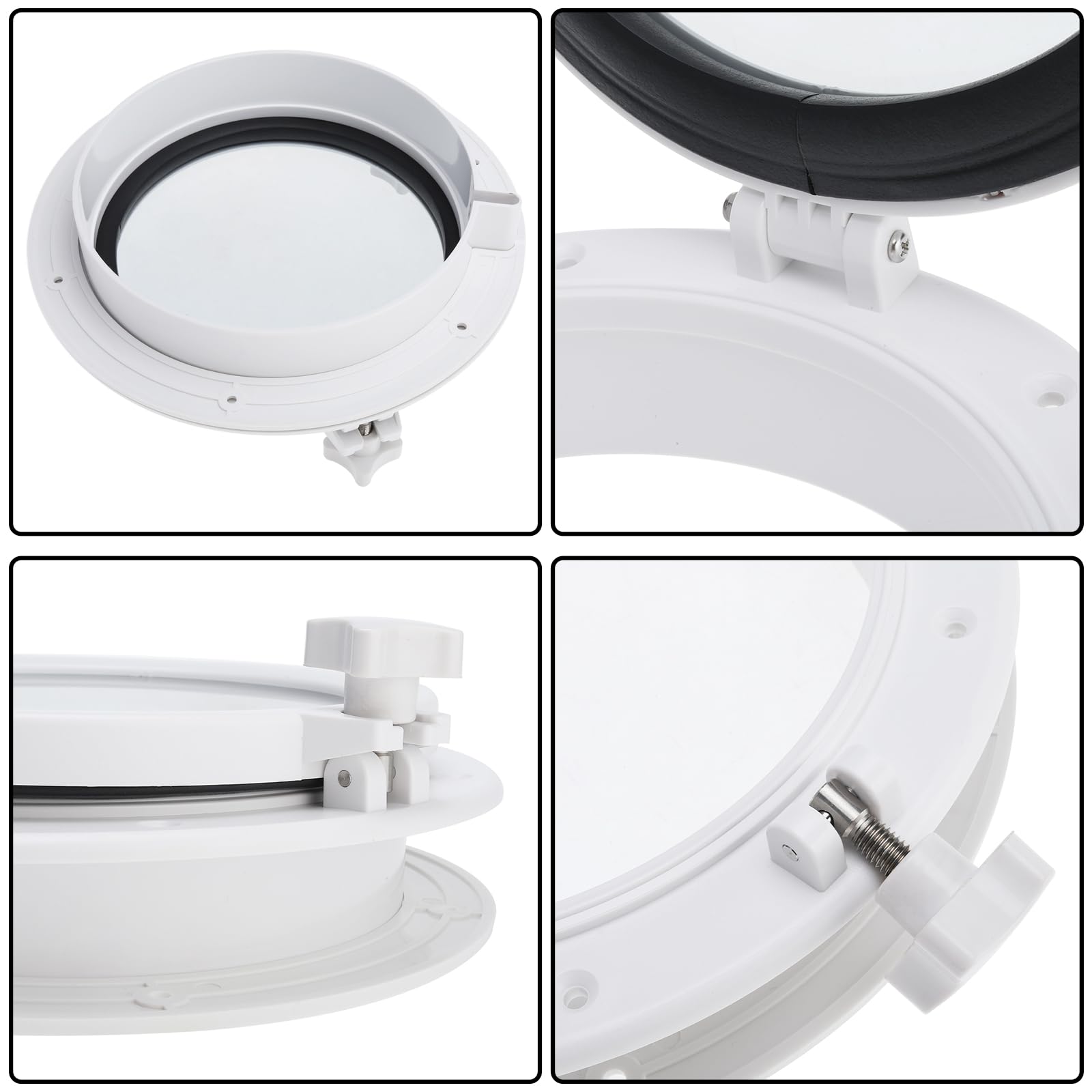 NovelBee 2pcs Boat Yacht Round Opening Portlight Porthole,10in Hatch Porthole Replacement Window Port Hole for Marine Boat Yacht RV (White)