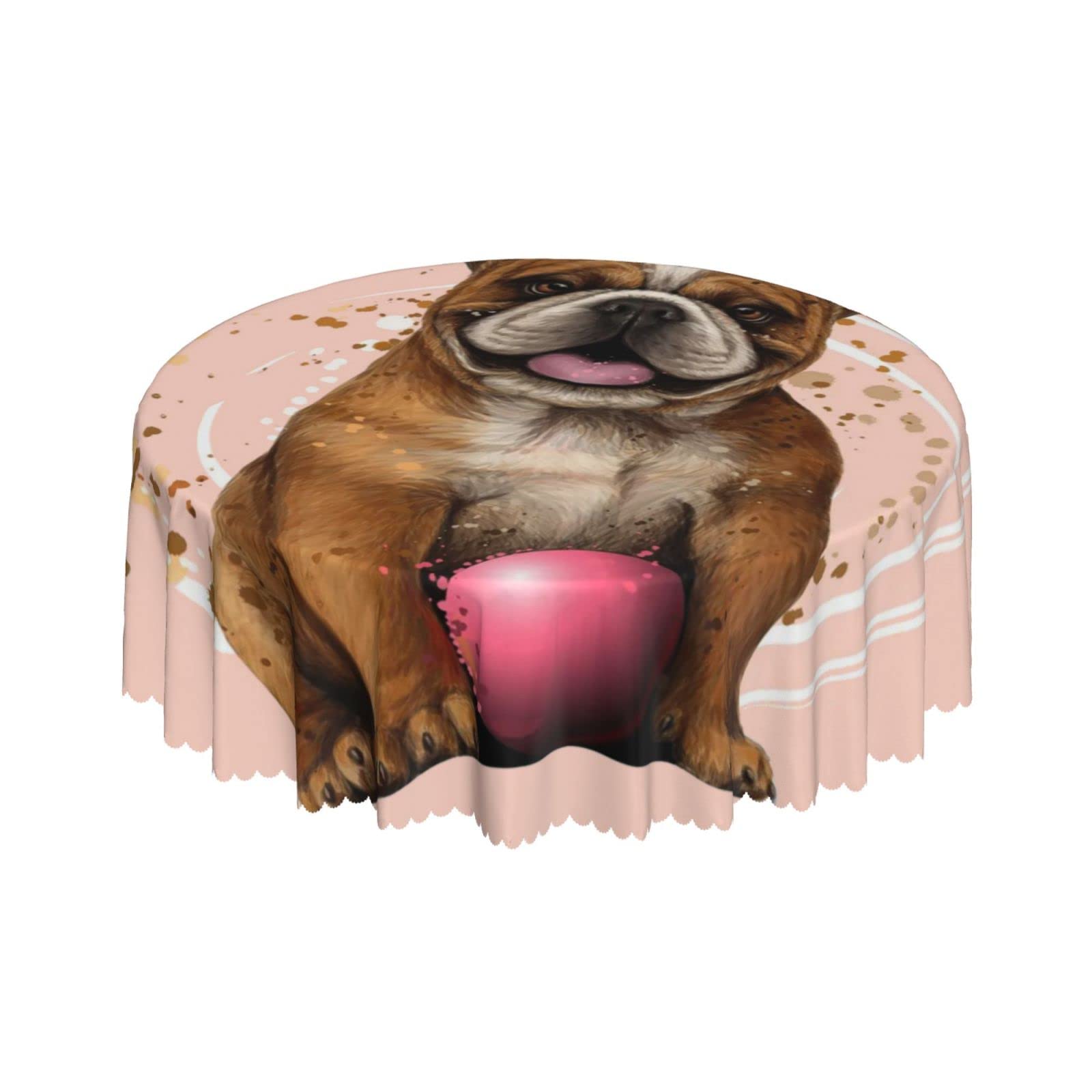 Lsjuee Bulldog Cute Dog Color Round Tablecloth 60 Inch Printed Washable Tablecloth for Dining Party Holiday Fall Home Decorative