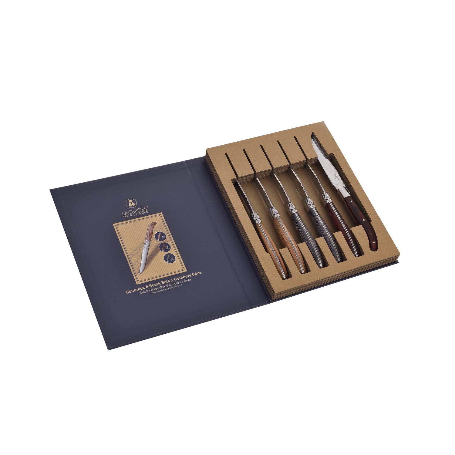 Coffret, Couteaux, 6pcs, Bois de Pakka, Acier Inoxydable
