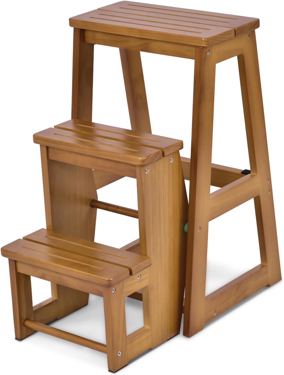 Uyoyous Sgabello Pieghevole in Legno a Quattro Livelli, Sedia per Scale Multifunzionale, Scaletta per Casa, Cucina e Biblioteca