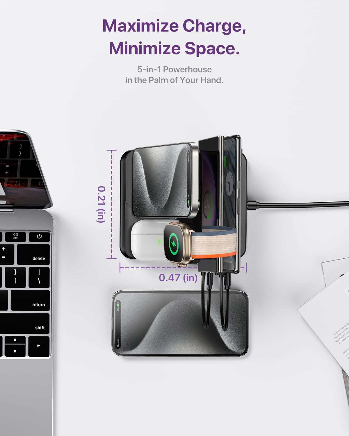 Intoval 5-in-1 Charging Station, for iPhones 15 Pro/15 Pro Max/15 and Androids, iPad Pro/Air/Mini, Apple Watch 9/Ultra 2/Ultra/8/7/7/SE, Wireless Charging Dock for Multiple Devices (G805, Black+White)