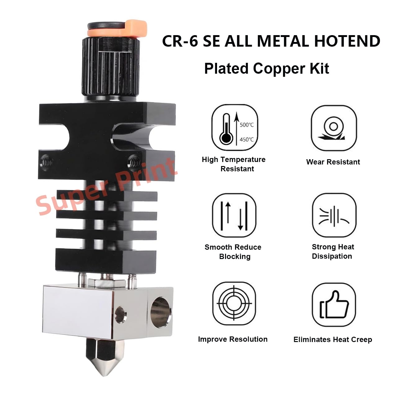 Super Print CR-6 SE All Metal Plated Copper Hotend Kit for CR6 SE,CR-6 SE MAX 3D Printer Hotend,Upgrade Bi-Metal Heatbreak,500℃ High Temperature Plated Copper Bloc de chauffage,Nozzle 0.4mm.(Type3)