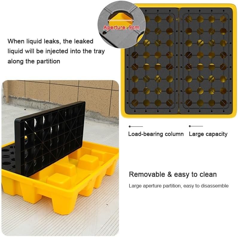Spill Containment Pallet with Grating, Stackable Modular Paint Bucket Tray with Drain Outlet, Industrial Garage Low Storage Platform(Yellow-1 pcs,26x14.2x4.7in)