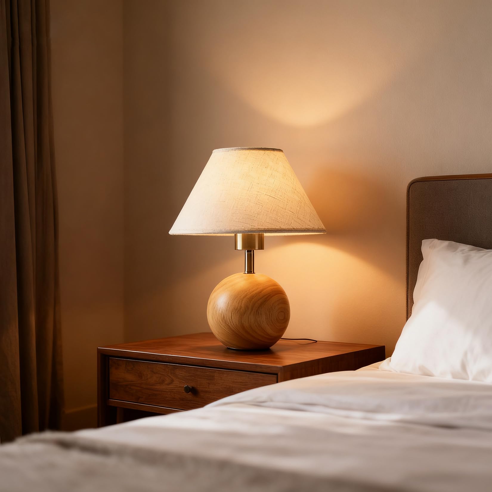 Tischlampe für Wohnzimmer, Holzsockel, Flachsstoff, Schreibtischlampe für Schlafzimmer, kleine Dekoration, Nachttischlampen für Nachttische, LED-Lampe (nicht im Lieferumfang enthalten) (2