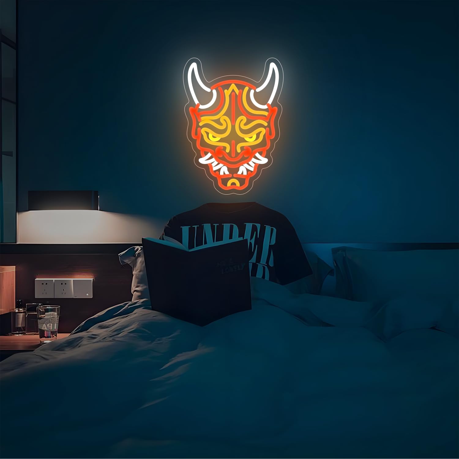 Japanese Mask Neon Signs Hannya Mask Neon Sign for Wall Decor Dimmable Switch Tattoo Neon Sign for Tattoo Shop, Game Room, Bedroom, Man Cave, Cool Japanese LED Signs Decor Perfect for Anime and Tattoo Lovers