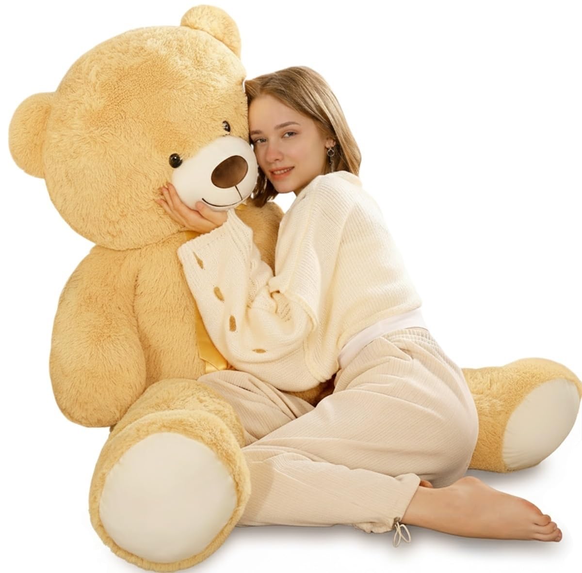Tezituor 52in Giant Teddy Bear Stuffed Animal, Light Brown Big Teddy Bears Plush Gifts for Girlfriend, Kids, Life Size Large Cute Soft Bear Plush Toys Gift for Valentine’s Day, Christmas, Birthday