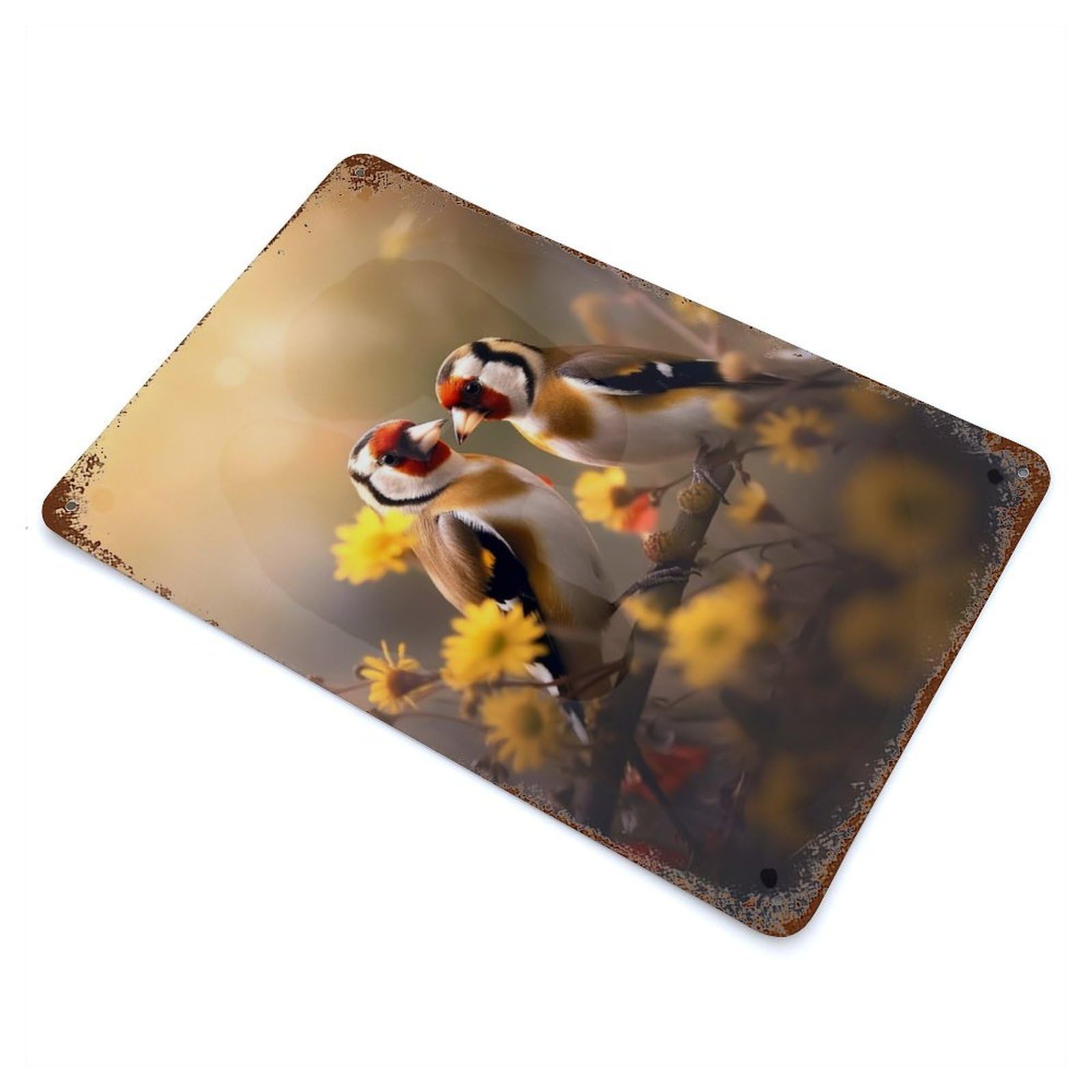 Couple of Bird Goldfinch Rusty Metal Tin Sign 11.8"x7.9", for Pub, Kitchen And Man Cave Decor, Farmhouse Wall Decor