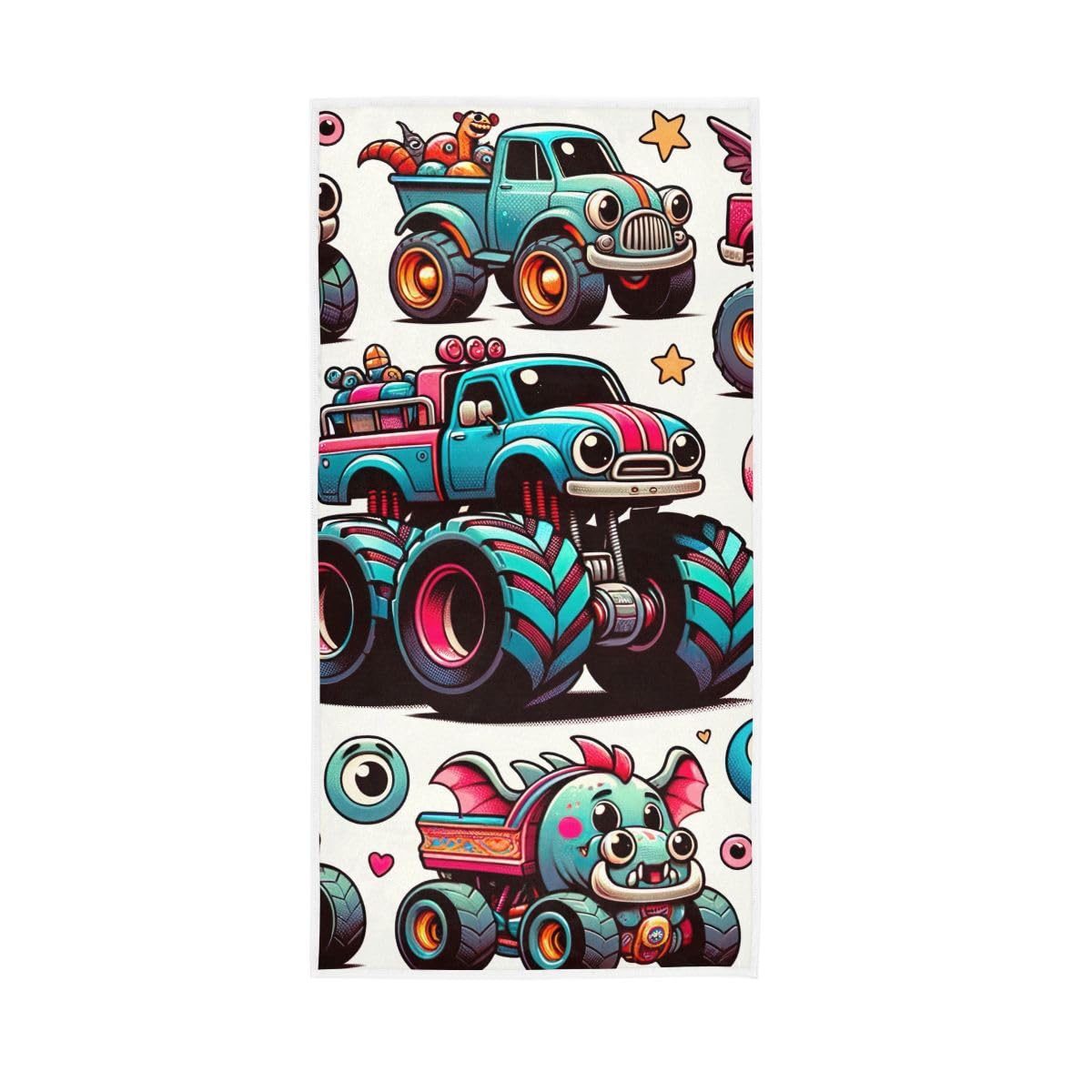 LSRCPD Cute Cartoon Trucks Animals Hand Towels Cotton Absorbent Soft Decorative Towel for Bathroom 15 x 30 Inch