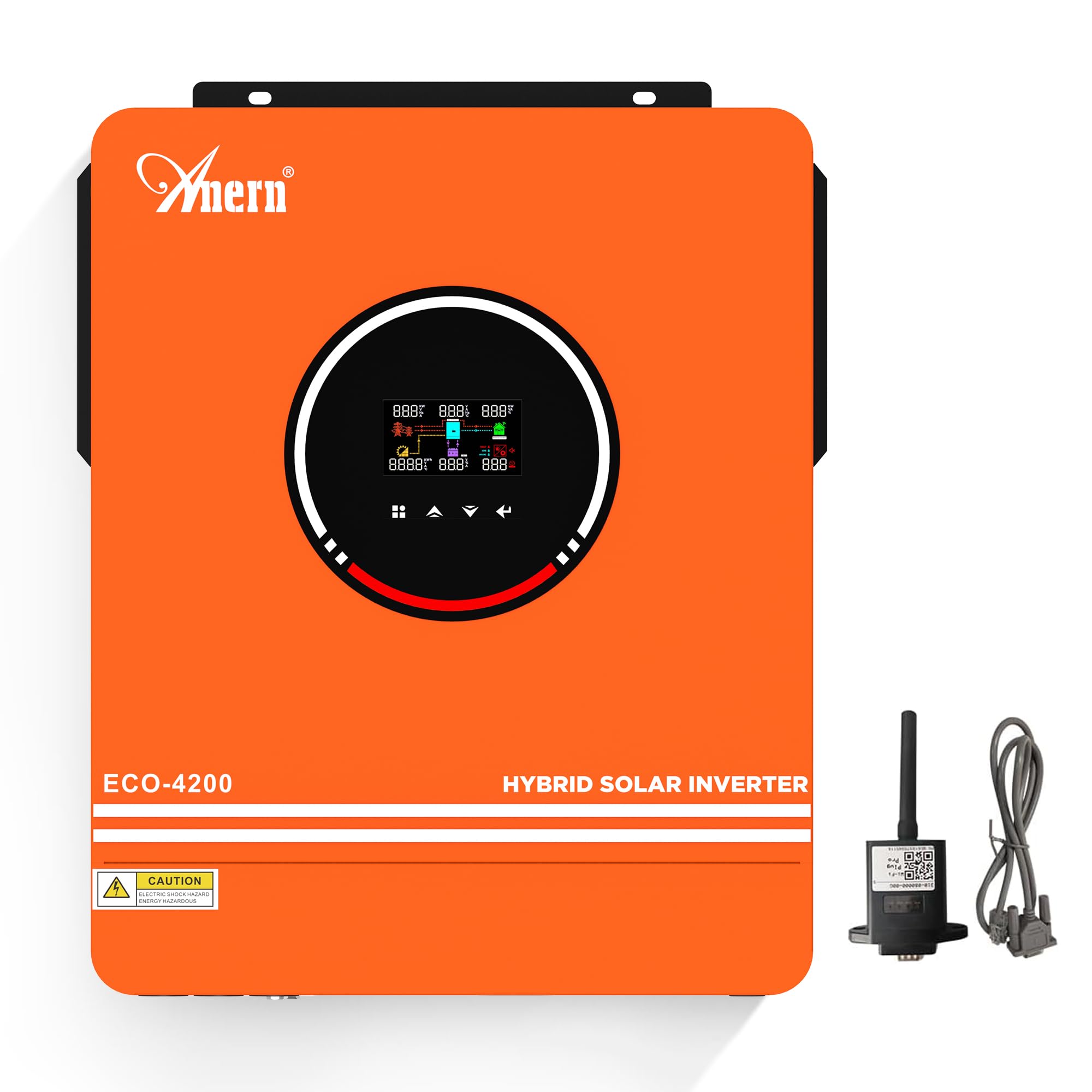 Anern 4200W Inverter ibrido 24V, uscita AC 230V con regolatore solare 120A, PV massimo 90~500VDC, inverter off-grid a onda sinusoidale pura con modulo WiFi, adatto per batteria da 24V