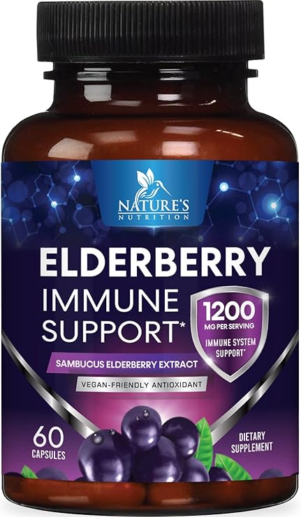 Elderberry Immune Support 10:1 Extract Capsule - Daily Immune Support Supplement for Adults, Natural Sambucus Black Elderberry Antioxidant, Vegan Vitamin, Sugar & Gluten Free, Non-GMO - 60 Capsules Elderberry Immune Support 10:1 Extract Capsule - Daily Immune Support Supplement for Adults, Natural Sambucus Black Elderberry Antioxidant, Vegan Vitamin, Sugar & Gluten Free, Non-GMO - 60 Capsules