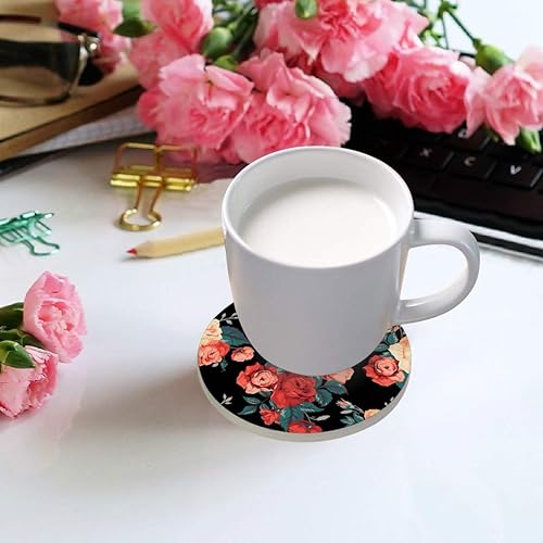 Miniatura 4 de visesunny Posavasos de piedra con patrón floral de rosas que absorben la humedad con base de corcho para protección de mesa para evitar daños en los