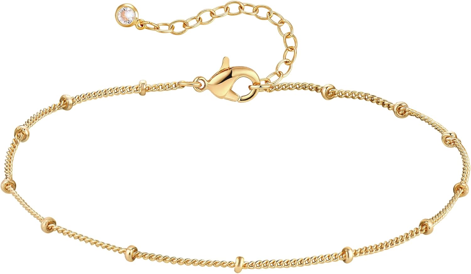 Fettero 14K Gold Bracelet for Women Gold Plated Bracelet Dainty Chain Gold Beaded Bracelet Paperclip/Curb/Figaro/Satellite Chain Adjustable Bracelet Jewelry - Image 3