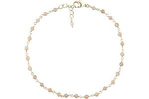 CRYSTALINES Natural Peach Moonstone Gemstones Rosary Anklet: A Touch of Celestial Elegance